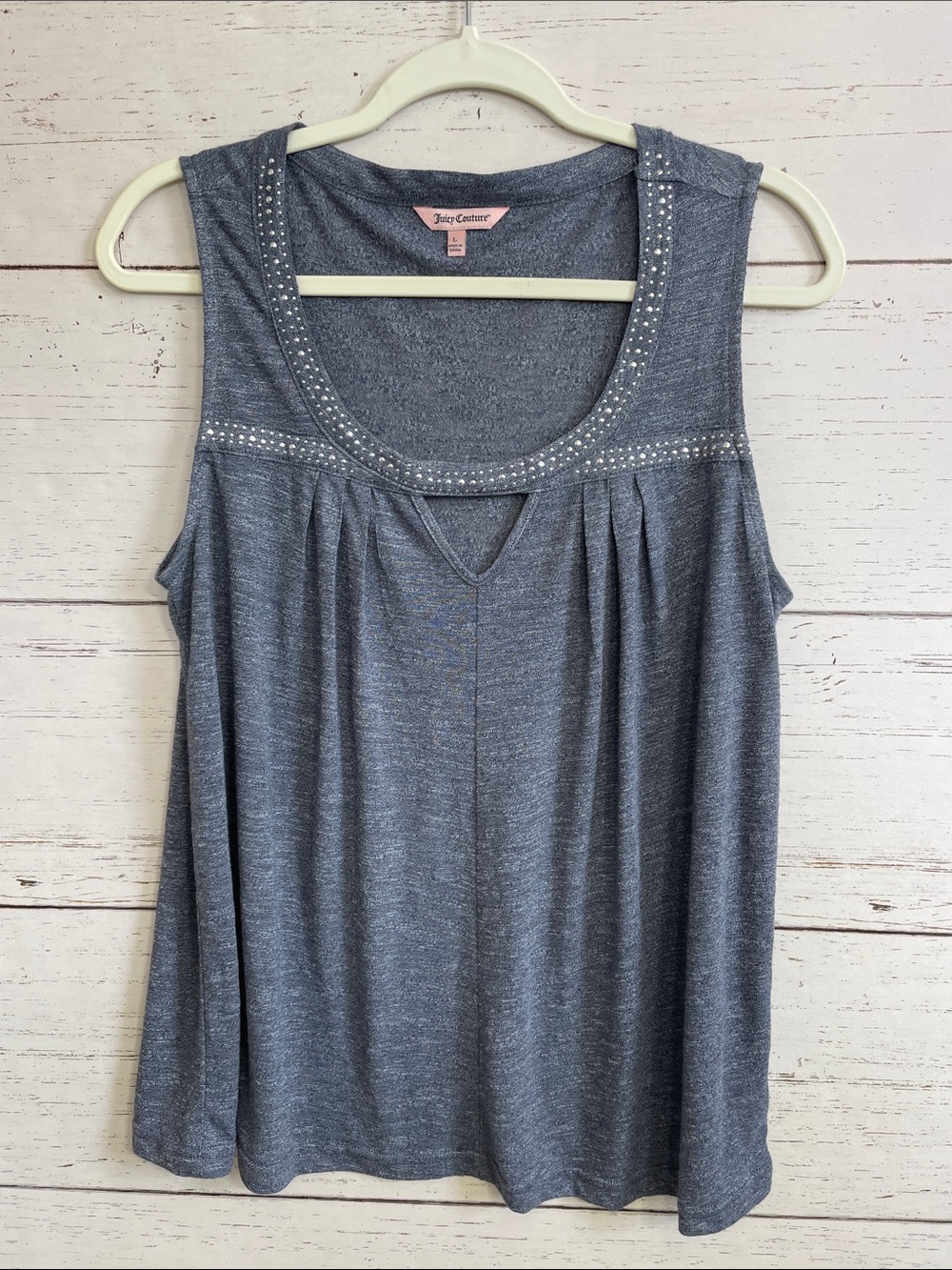 Juicy Couture Gray Silver- Studded Tank with Cutout Detail, size L